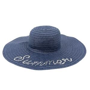 navy blue SUMMER silver sequins Floppy straw sun Hat beach shade coastal casual